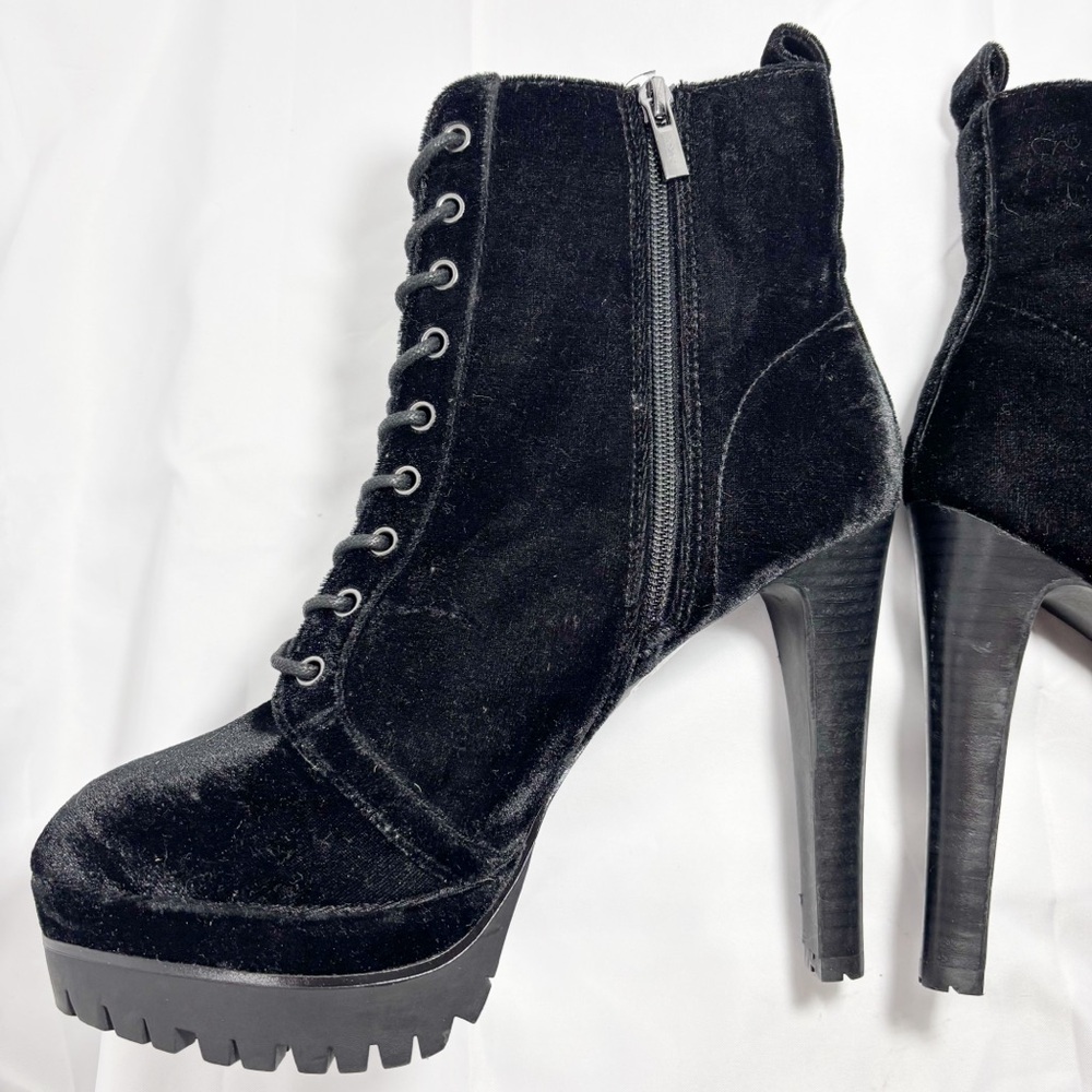 ALDO ‘Aliria’ black Velvet Lace Up/Zip Platform Ultra High Heel Ankle Boots 10 - Picture 8 of 14